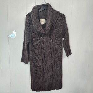 Kenji Knit Sweater Dress Large Brown Cable Knit Cowl Neck Long Sleeve Pullover
